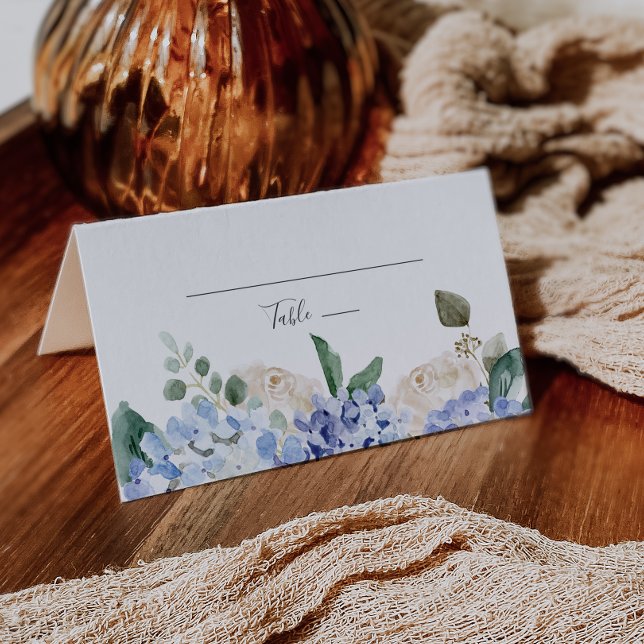 Mesa Cartão de lugar dobrado de Hortênsia Azul Elegante (Criador carregado)