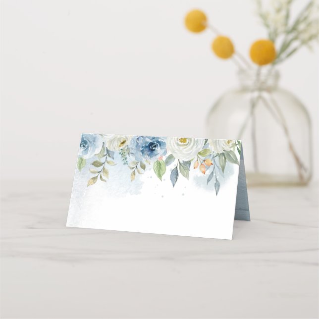 Mesa Cartão de Lugar Dobrado Floral Azul e Branco (Frente)