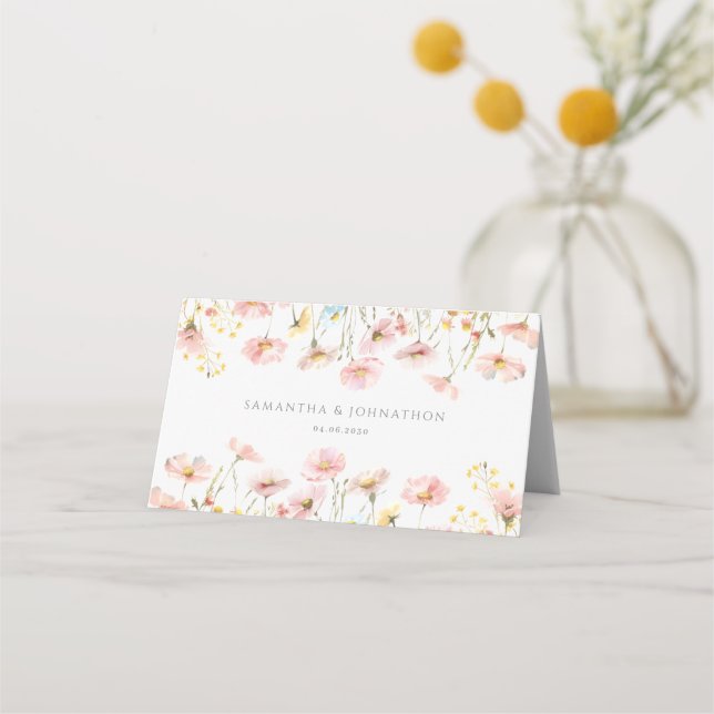 Mesa Cartão de lugar dobrado para casamento com flor si (Verso)
