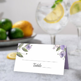 Mesa Cartão de lugar dobrado para casamento floral roxo
