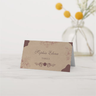 Mesa Cartão de Lugar Dobrado Rústico Kraft Casamento Vi
