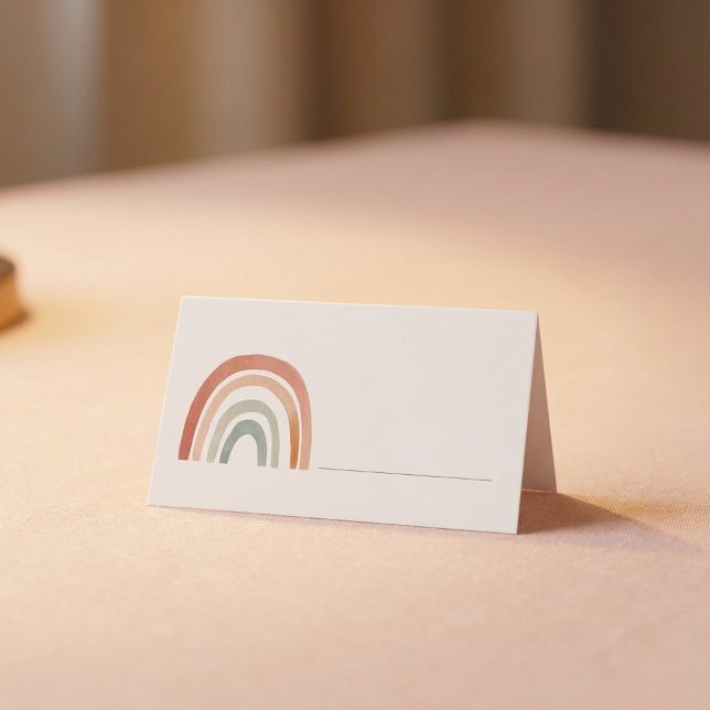 Mesa Cartão de lugar em branco com arco-íris e linha pa (Rainbow blank place card with handwriting line.)