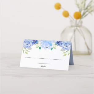 Mesa Cartão de lugar floral branco azul elegante com fo