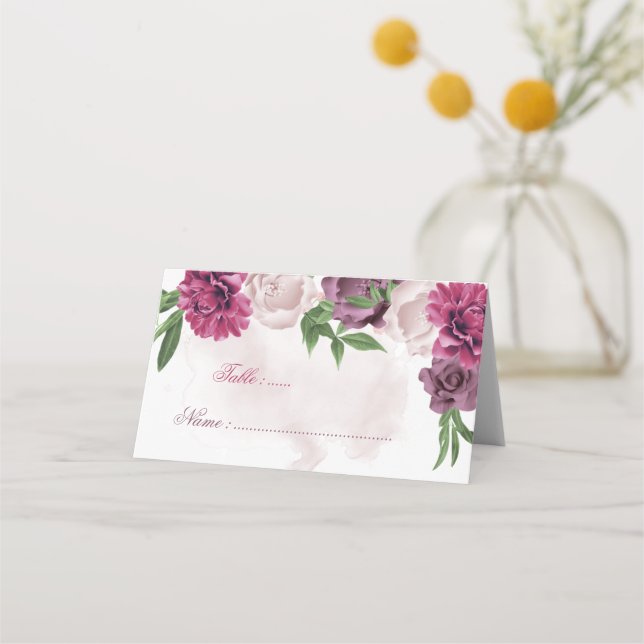 Mesa cartão de lugar floral rosa malva (Frente)