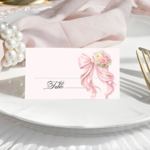 Mesa Cartão de lugar para chá de noiva com laço rosa