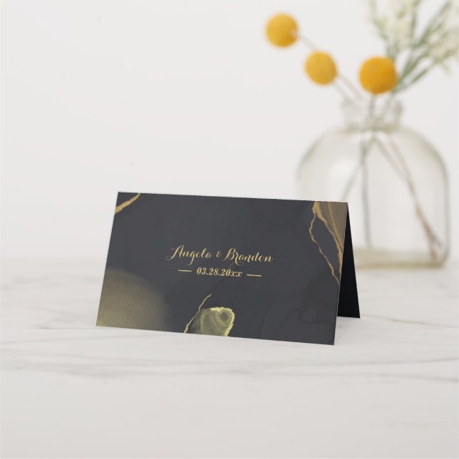 Mesa cartão de lugar preto e Dourado Marble (Verso)