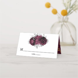 Mesa Cartão de Luxo de Casamento Floral de Borgonha