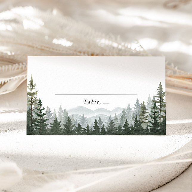 Mesa Cartão de Nome de Casamento Floresta de Pinheiros  (Mountain Forest Wedding Place Card Sage Green Pine Tree Escort Card Woodland Reception Table Decor)