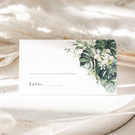 Mesa Cartão de Nome de Casamento Tropical Monstera Verd