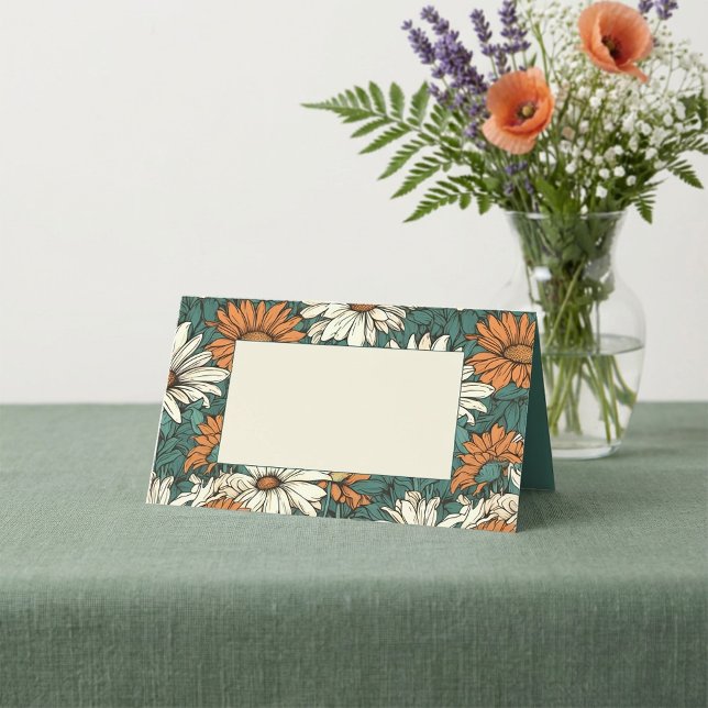 Mesa Cartão de nome de convidado com padrão de flores d (Pretty daisy flowers pattern guest name place card.)