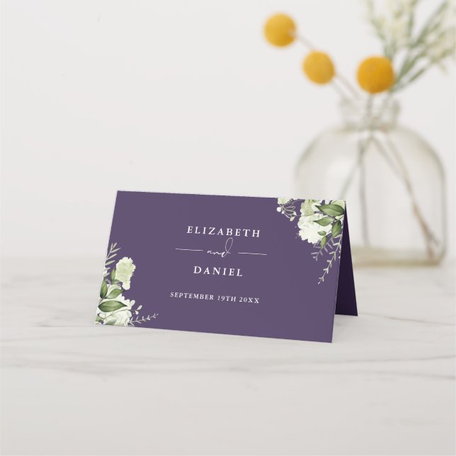 Mesa Cartão Dobrado de Floral Verde com Flores Roxas pa (Verso)