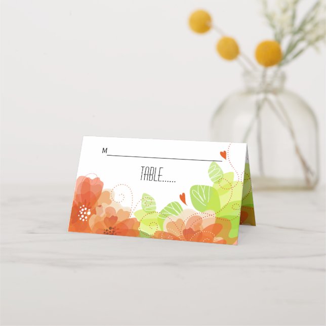 Mesa Cartão floral de flores etéreas cor de laranja (Frente)