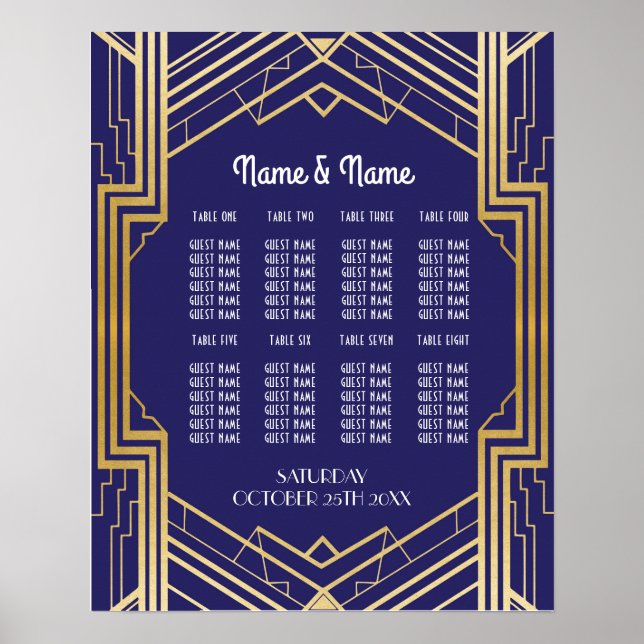 Mesa Casamento Gatsby Art Deco Poster Seating (Frente)