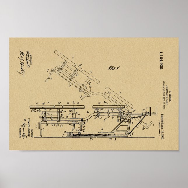 mesa de 1916 Vintage Chiropractic Impressão (Frente)