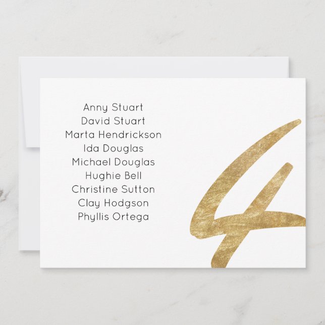 mesa Dourada 4 número da tabela Cartão de lugar (Frente)