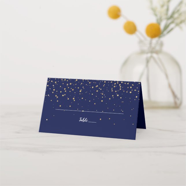 Mesa Dourada Confetti | Cartão de Localidade de Marinho (Frente)
