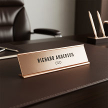 Elegante Placa de Nome e Título em Dourado Rosa