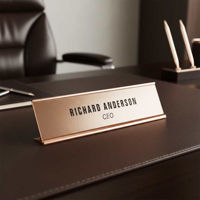 Mesa Elegante Placa de Nome e Título em Dourado Rosa (Criador carregado)
