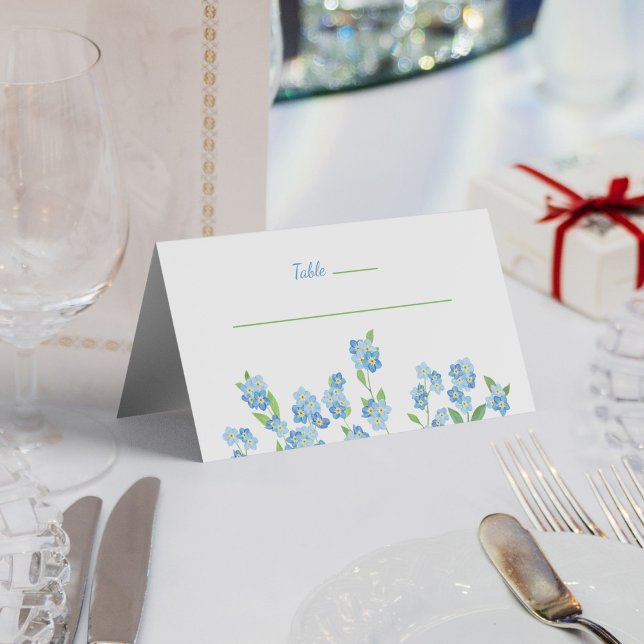 Mesa Esquece-me de um Cartão de Local de Flor Azul (Forget Me Not Blue Watercolor Folded Place Card)