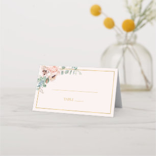 Mesa Floral de Blush Elegante   Cartão de Local Dobrad