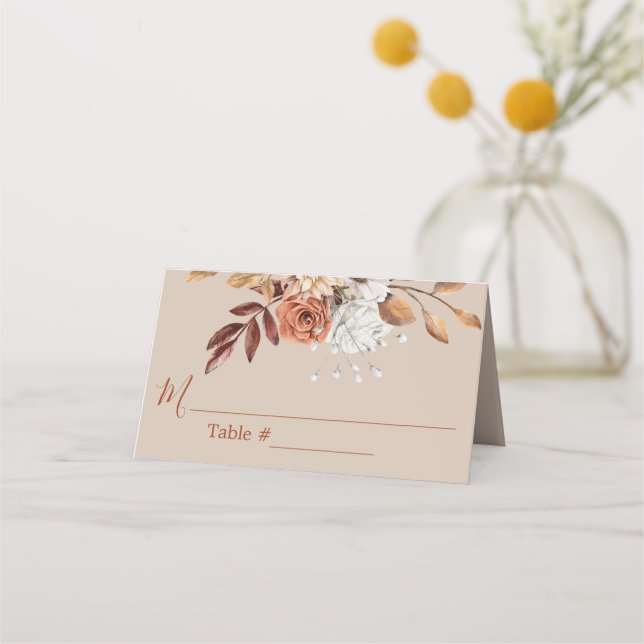 Mesa Flores De Queda Cartão De Casamento De Beige (Frente)