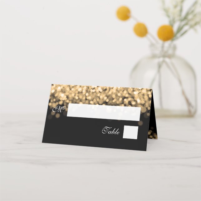 Mesa Luzes Douradas de Casamento Elegante com Cartão Es (Frente)