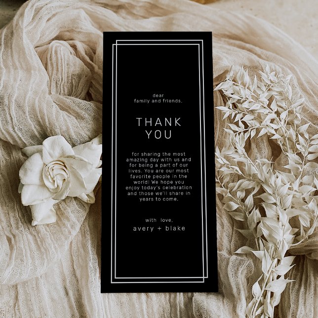 MESA Negra Moderna AVERY - Obrigado Cartões (AVERY Modern Black Wedding Table Thank You Cards)