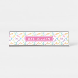 Mesa Números Fofos em Pastel Doodle Placa de Nome de Pr