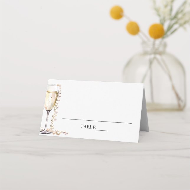 Mesa Pérolas Elegantes e Prosecco Dobrado Cartão de Pos (Frente)