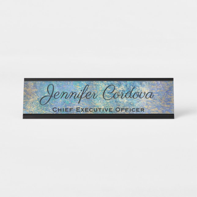 Mesa Placa de Nome Abstrata Azul Turquesa Pavão para Me (Frente)