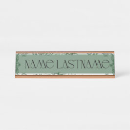 Mesa Placa de Nome com Folhas Verdes Personalizável