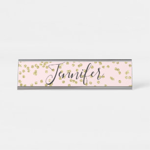 Mesa Placa de nome da brilha rosa e Dourada
