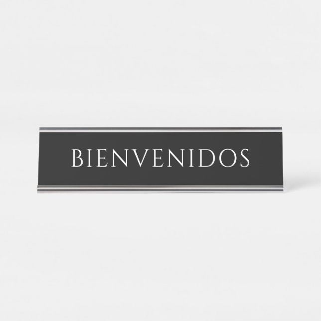 Mesa Placa de Nome de Boas-Vindas Preto Elegante (Frente)