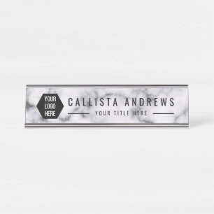 Mesa Placa de nome do logotipo preto branco e elegante
