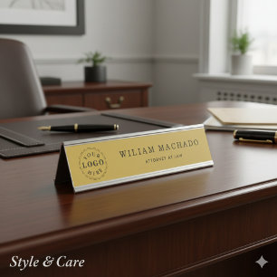 Mesa Placa de Nome Dourado Metálico Profissional para P