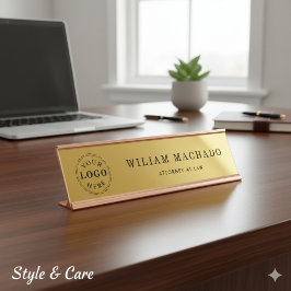 Mesa Placa de Nome Dourado Metálico Profissional para P