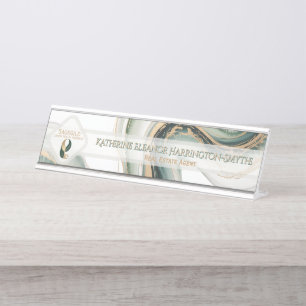 Mesa Placa de Nome em Mármore Dourado Sage de Luxo para