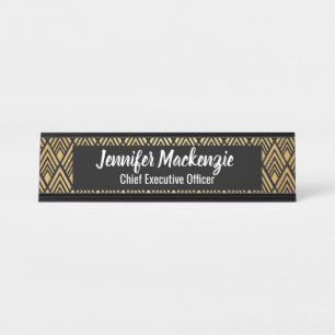 Mesa Placa de Nome em Ouro Preto Elegante Arte Deco Sin