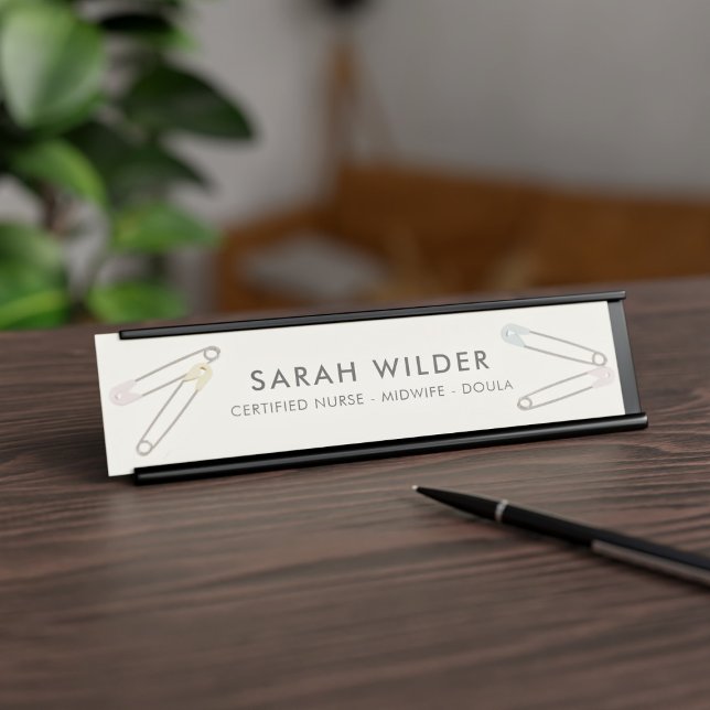 Mesa Placa de Nome para Enfermeira Parteira Doula (Add your name and position to this diaper pin desk nameplate)