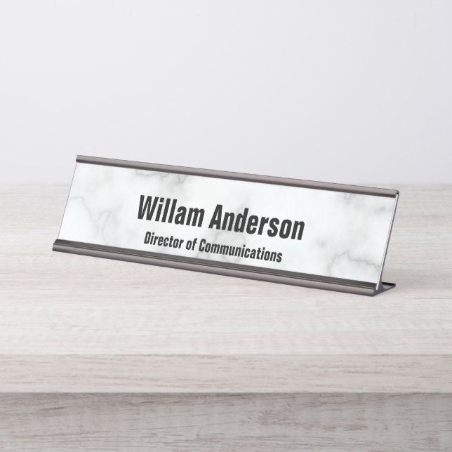 Mesa Placa de Nome Profissional Falso Mármore Branco Ca (Frente)