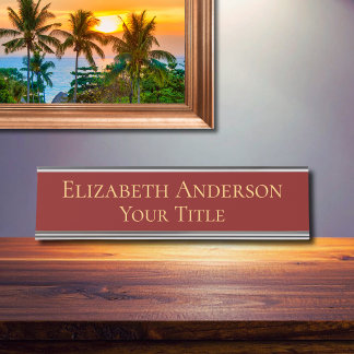 Mesa Placa de nome simples Dourada e marrom