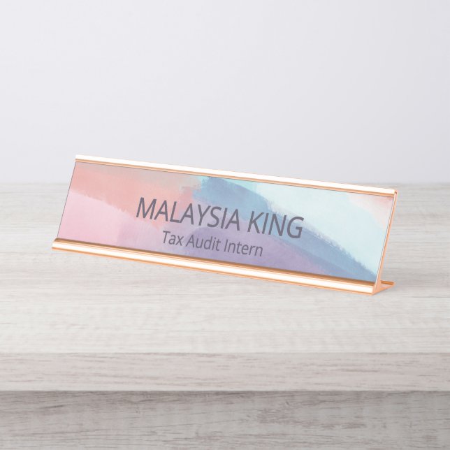 Mesa Placa de Nome Tinta Roxa Abstrata para Escritório (Frente)