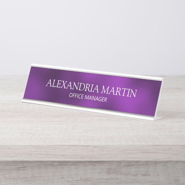 Mesa Placa de Porta Nome Título de Trabalho Roxo Modern (Frente)