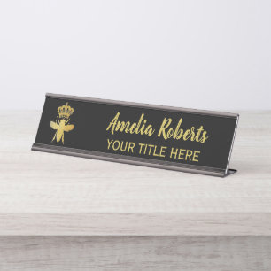 Mesa Titular da placa de nome preto Dourado da ABELHA R