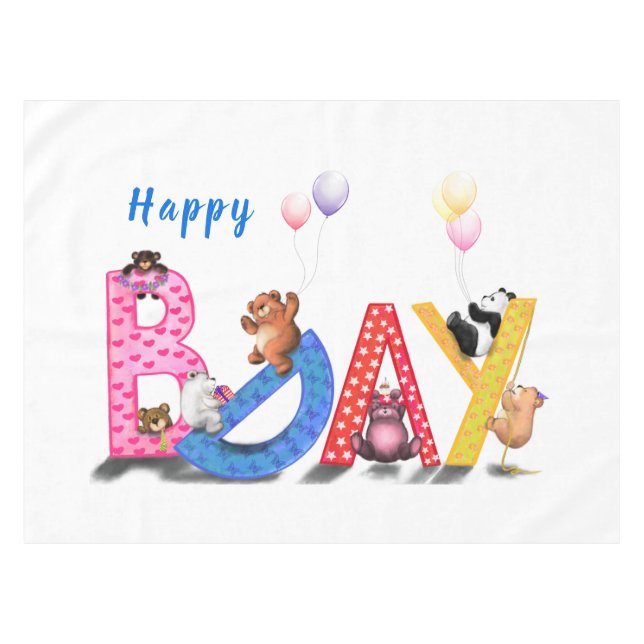 Mesa Toalha de Aniversário com Ursinhos Bebês Festa (Frente (Horizontal))