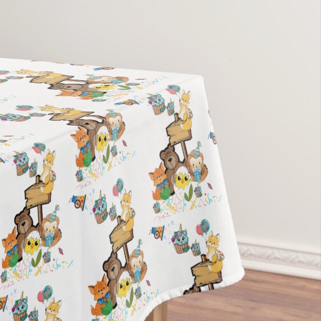 Mesa Toalha de mesa, Feliz Aniversário Teddy Bear Fox C (Posição Original)