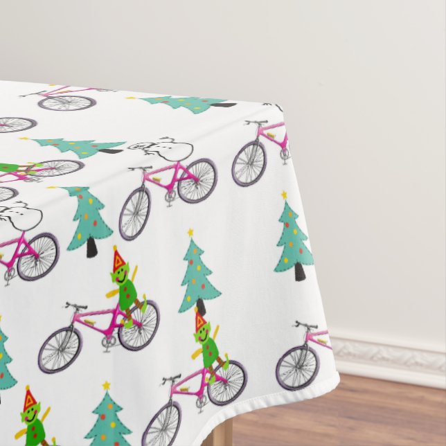 Mesa Toalha de Natal, Boneco de Neve Árvores Bicicletas (Posição Original)