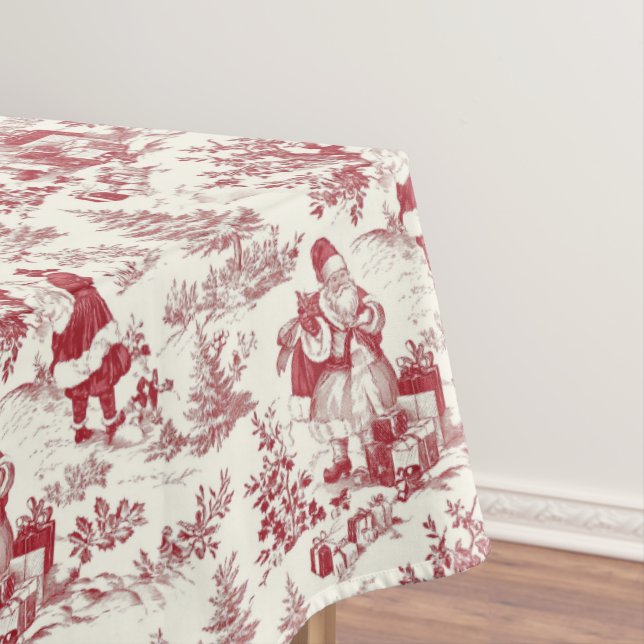 Mesa Toalha de Natal Vermelha com Papai Noel e Árvores (Posição Original)