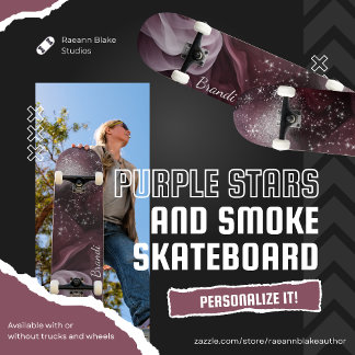 Mesmerizing Purple Stars and Smoke Skateboard