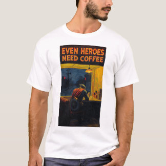 Mesmo Heróis Precisam de Café Camiseta de Pintura 